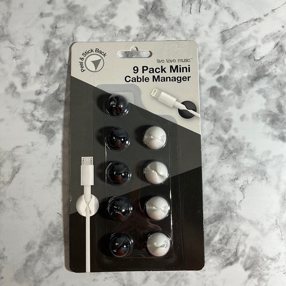 Live Love Music 9 Pack Mini Cable Manager 5 Black and 4 White